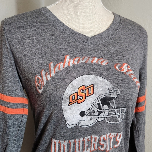 OSU Oklahoma State Women Large Distressed Football Long Sleeve Shirt - Picture 3 of 6